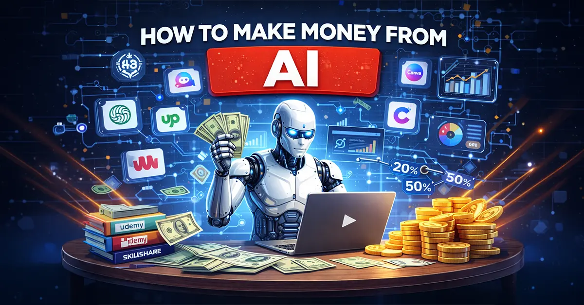 how to make money from AI using tools, freelancing, affiliate marketing and online automation
